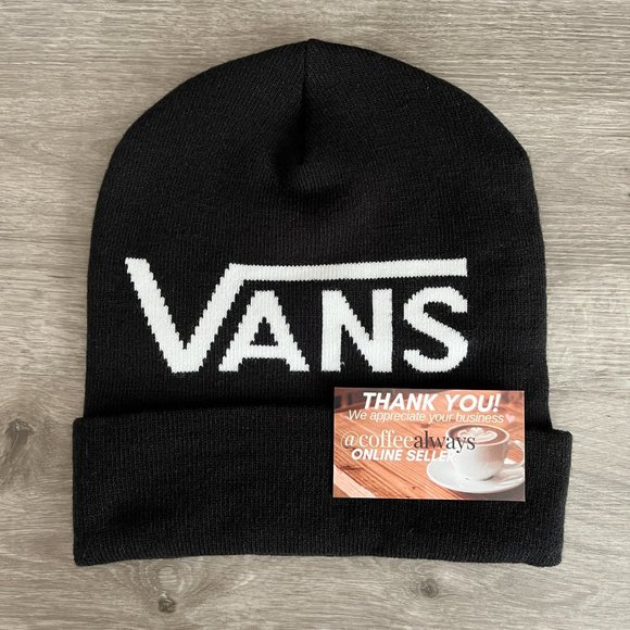 Vans Breakin' Curfew Black White Cuffed Beanie Knit Cap One Size NWT - Picture 2 of 2